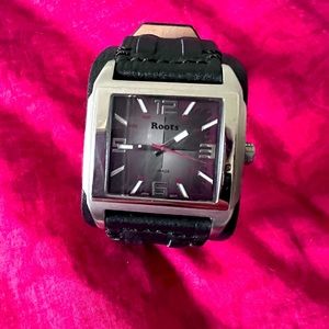 Roots black leather men’s watch